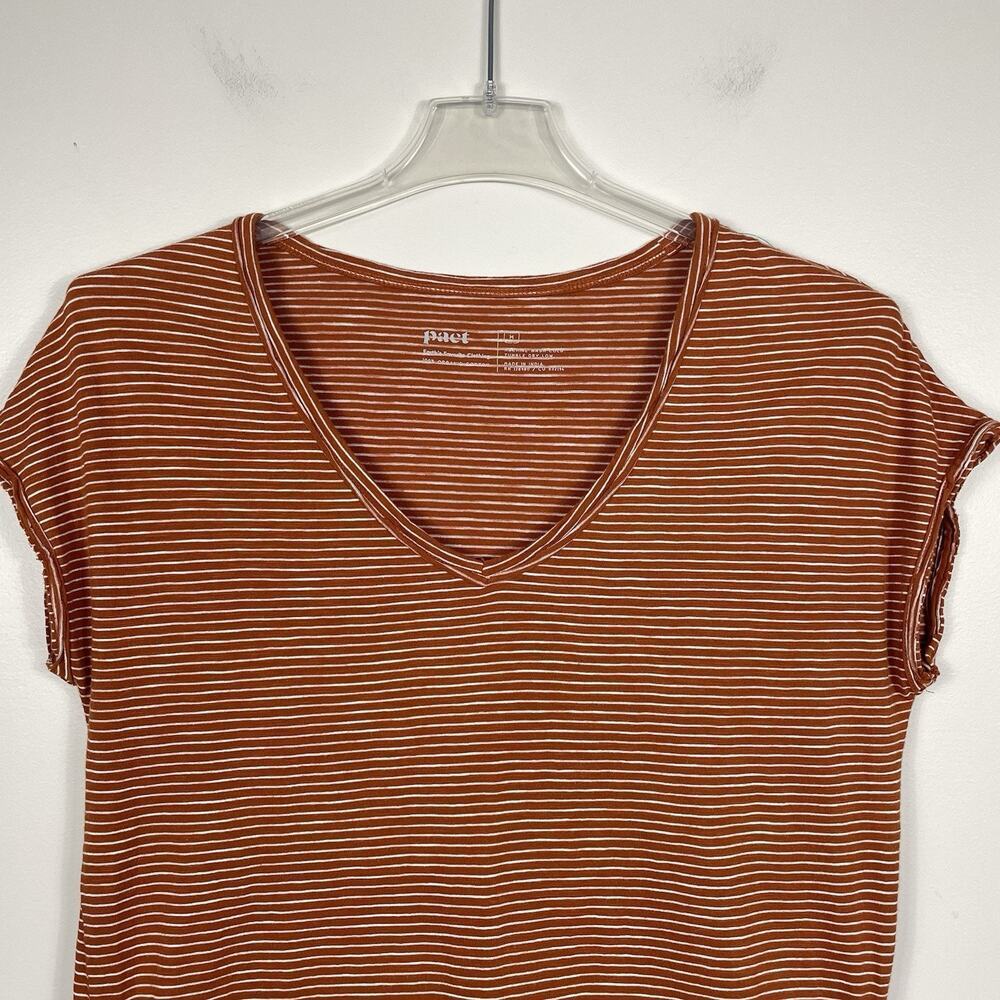 Pact Organic Cotton T-shirt Dress Women's M Burnt Orange Stripe Pockets Nautical - Picture 4 of 8